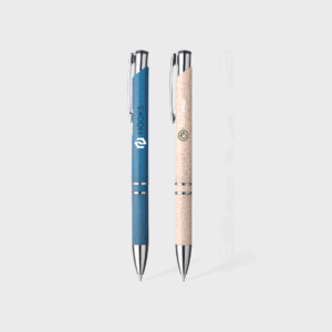 Deux stylos à bille durables, bleu et beige.