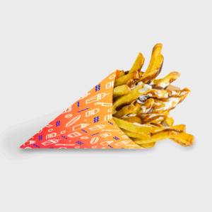 Frites belges dans un cornet coloré