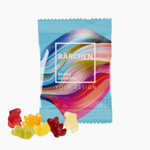 Sachet de bonbons oursons multicolores.