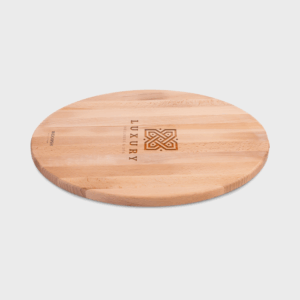 Planche à découper ronde en bois de luxe.