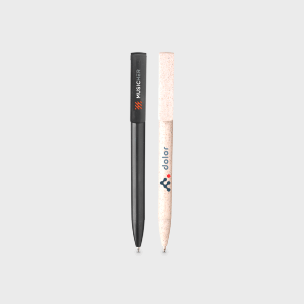 Deux stylos, noir et beige, côte à côte.