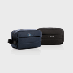 Trousse de toilette bleue et noire moderne.