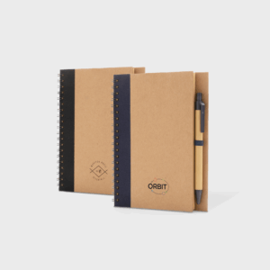 Carnets kraft avec stylos intégrés, design moderne.