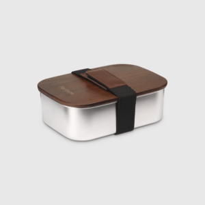 Boîte à lunch inox avec couvercle en bois