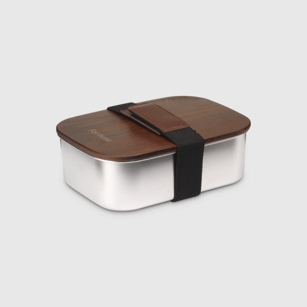 Boîte à lunch inox avec couvercle en bois