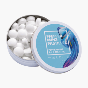 Boîte de pastilles menthe poivrée ouverte