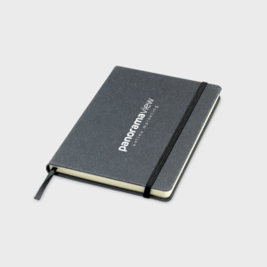 Carnet noir avec élastique et logo blanc