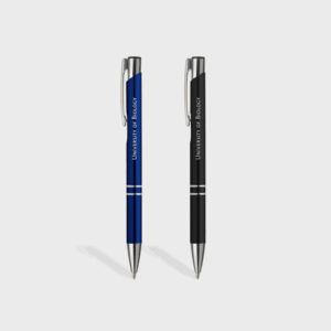 Stylos bleus et noirs avec logo université.