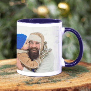 Tasse avec photo père et enfant hiver.