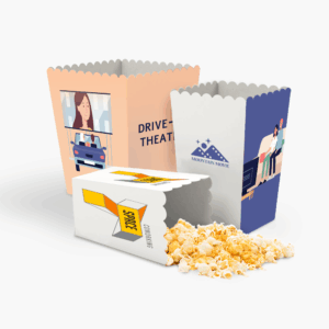 Boîtes à pop-corn décorées cinéma.