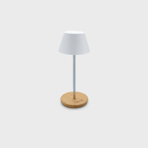 Lampe de table moderne avec base en bois.