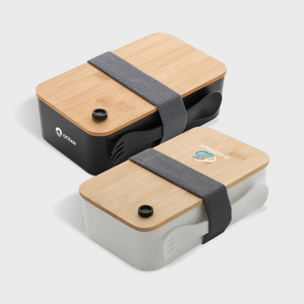 Boîtes à lunch écologiques avec couvercles en bois.