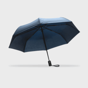 Parapluie bleu ouvert moderne sur fond blanc.
