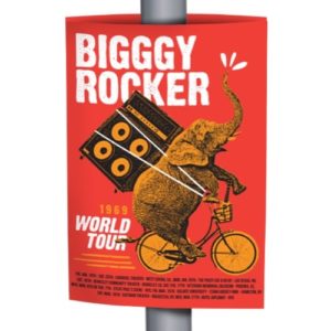 Affiche tournée mondiale Biggby Rocker avec éléphant.