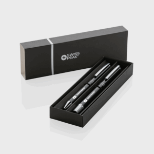 Ensemble élégant de stylos Swiss Peak noirs.