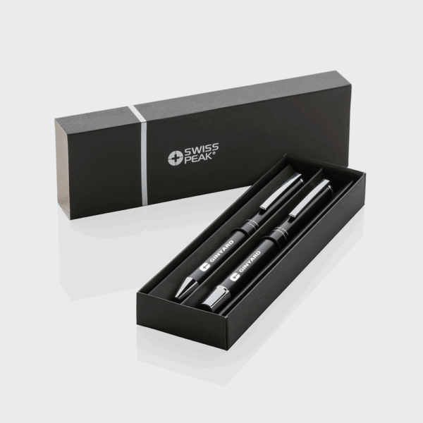 Ensemble élégant de stylos Swiss Peak noirs.