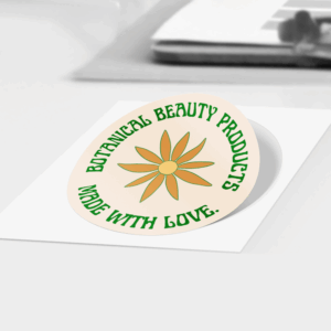 Autocollant fleurs produits beauté naturels, fabriqués avec amour.