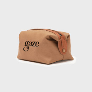 Pochette en toile beige avec fermeture éclair marron