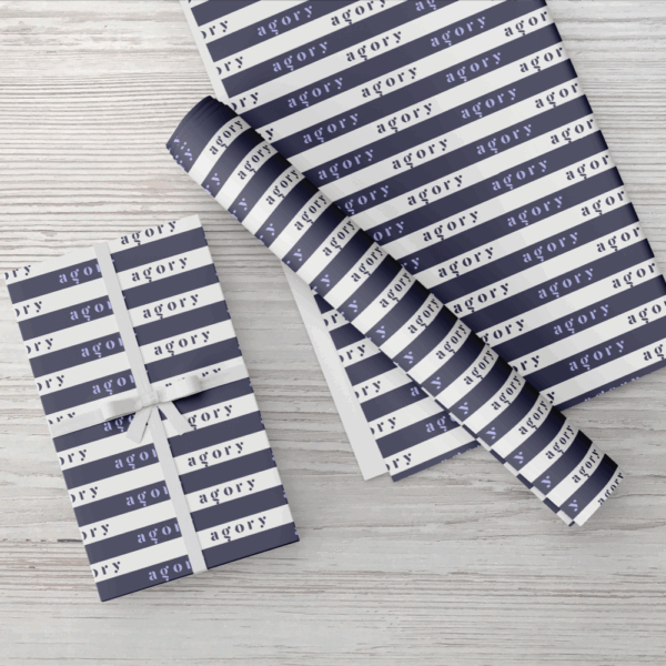 Papier cadeau rayures blanches et bleues "agory".